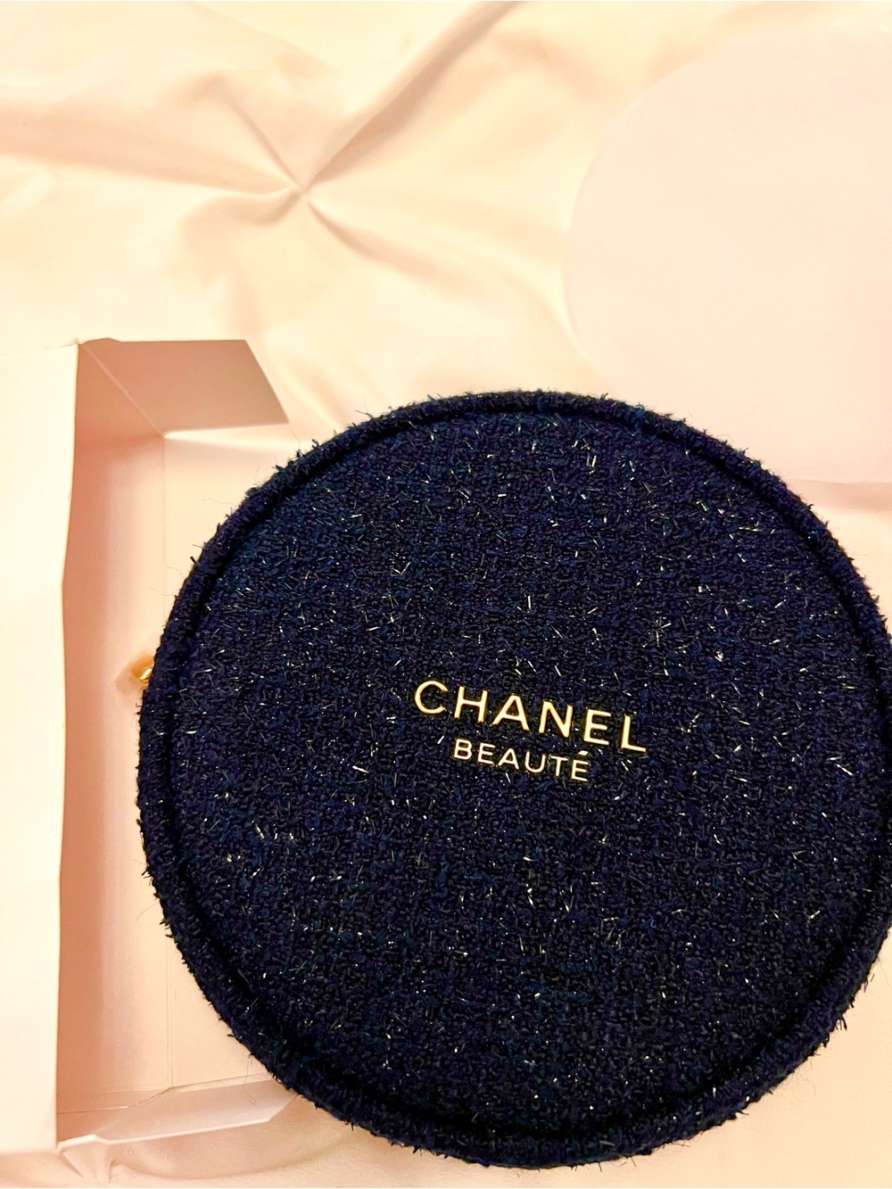 CHANELGWP Blue Tweed Round Case NIB